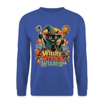 Halloween Hexenkatze Mechaniker Wizard - Unisex Pullover - Royalblau - Vorne - Alina (178cm) & Michal (187cm)