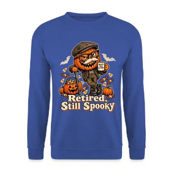 Halloween-Kürbisopa Retired Still Spooky - Unisex Pullover - Royalblau - Vorne - Alina (178cm) & Michal (187cm)
