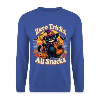 Halloween Hexenkatze Zero Tricks Snacks - Unisex Pullover - Royalblau - Vorne - Alina (178cm) & Michal (187cm)