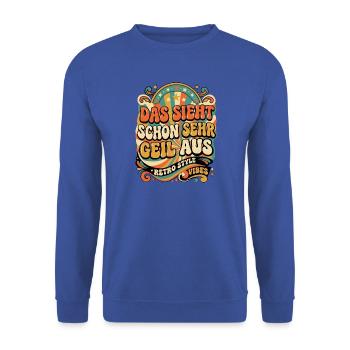 Retro Vibes: Das sieht schon geil aus - Unisex Pullover - Royalblau - Vorne - Alina (178cm) & Michal (187cm)