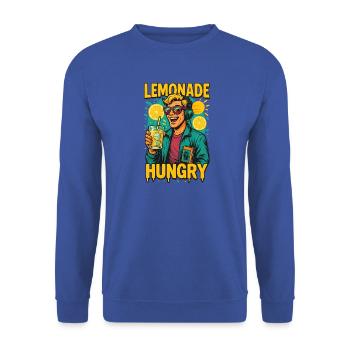 Limonade und Musik im bunten 80er Retrolook - Unisex Pullover - Royalblau - Vorne - Alina (178cm) & Michal (187cm)
