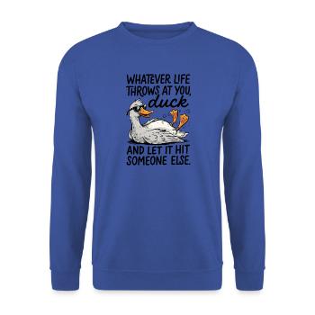 Sonnenbrillen-Enten-Zeichentrick Lustiges Meme - Unisex Pullover - Royalblau - Vorne - Alina (178cm) & Michal (187cm)