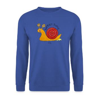 SnoozySnail – müde Schnecke für Morgenmuffel - Unisex Pullover - Royalblau - Vorne - Alina (178cm) & Michal (187cm)