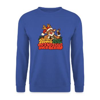 Heute mal teamfähig Rentier Weihnachtsfeier Büro - Unisex Pullover - Royalblau - Vorne - Alina (178cm) & Michal (187cm)