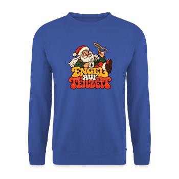 Engel auf Teilzeit Weihnachtsmann Lustiger Spruch - Unisex Pullover - Royalblau - Vorne - Alina (178cm) & Michal (187cm)