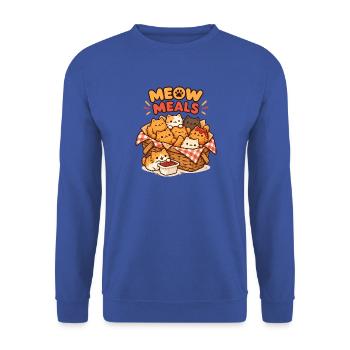 Meow Meals Katzenkorb Snackfreude - Unisex Pullover - Royalblau - Vorne - Alina (178cm) & Michal (187cm)