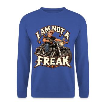 Ich bin kein Freak Motorrad - Unisex Pullover - Royalblau - Vorne - Alina (178cm) & Michal (187cm)