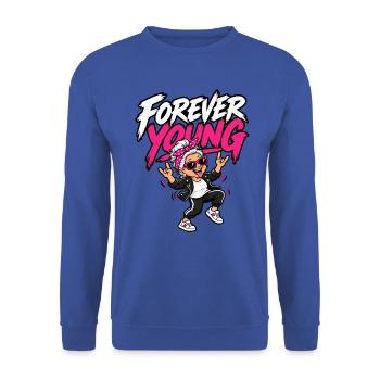 Forever Young – Coole Rock Oma – Kultspruch - Unisex Pullover - Royalblau - Vorne - Alina (178cm) & Michal (187cm)