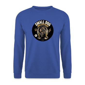 Small Dog, Big Attitude – Bulldogge | ODDROO - Unisex Pullover - Royalblau - Vorne - Alina (178cm) & Michal (187cm)