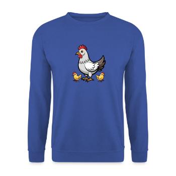 Huhn mit Küken - Unisex Pullover - Royalblau - Vorne - Alina (178cm) & Michal (187cm)
