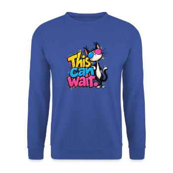 Cartoon Katze | This Can Wait - Unisex Pullover - Royalblau - Vorne - Alina (178cm) & Michal (187cm)