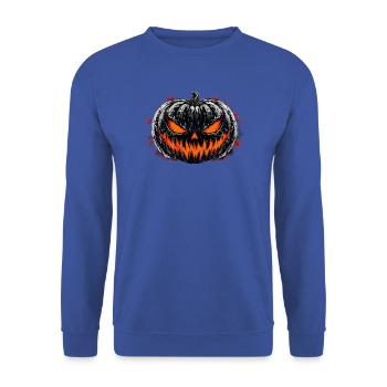 Finster Pumpkin: Schwarzweiß Jack-O'-Lantern - Unisex Pullover - Royalblau - Vorne - Alina (178cm) & Michal (187cm)