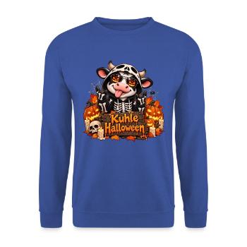 Cool Halloween Cow with Pumpkins Skeleton Costume - Unisex Pullover - Royalblau - Vorne - Alina (178cm) & Michal (187cm)