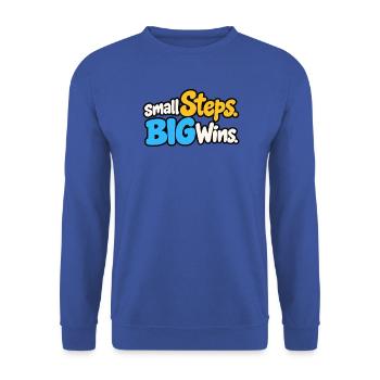 Small Steps Big Wins – Positives Motivationsdesign - Unisex Pullover - Royalblau - Vorne - Alina (178cm) & Michal (187cm)