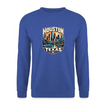Houston Texas Skyline Retro - Unisex Pullover - Royalblau - Vorne - Alina (178cm) & Michal (187cm)
