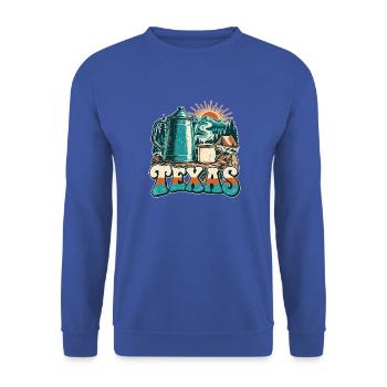 Texas Kaffee Sonnenaufgang Retro - Unisex Pullover - Royalblau - Vorne - Alina (178cm) & Michal (187cm)