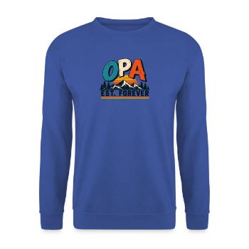 OPA – Retro Design für Großväter - Unisex Pullover - Royalblau - Vorne - Alina (178cm) & Michal (187cm)