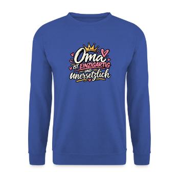 Oma ist einzigartig – Liebevolles Geschenk - Unisex Pullover - Royalblau - Vorne - Alina (178cm) & Michal (187cm)