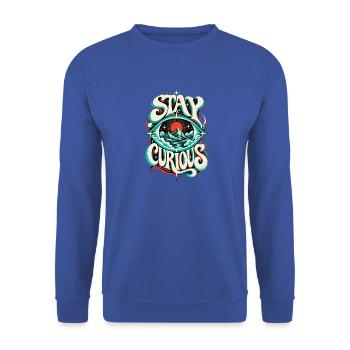 Bleib Neugierig: Psychedelische Berge - Unisex Pullover - Royalblau - Vorne - Alina (178cm) & Michal (187cm)