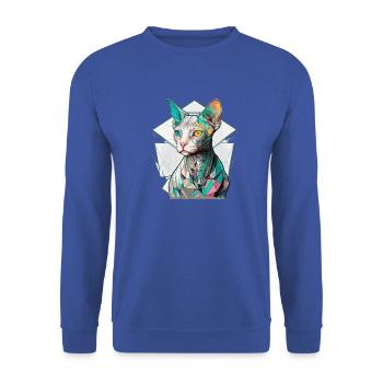 Sphynx Cat Bunter Cyberpunk Tokyo Mosaik - Unisex Pullover - Royalblau - Vorne - Alina (178cm) & Michal (187cm)