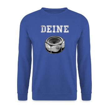 Deine Mutter Schraubenmutter Mechaniker Werkstatt - Unisex Pullover - Royalblau - Vorne - Alina (178cm) & Michal (187cm)