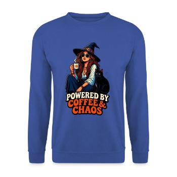Kaffee Chaos Boho-Girl & Katze - Unisex Pullover - Royalblau - Vorne - Alina (178cm) & Michal (187cm)