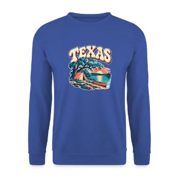 Texas Sunset Camping am See - Unisex Pullover - Royalblau - Vorne - Alina (178cm) & Michal (187cm)