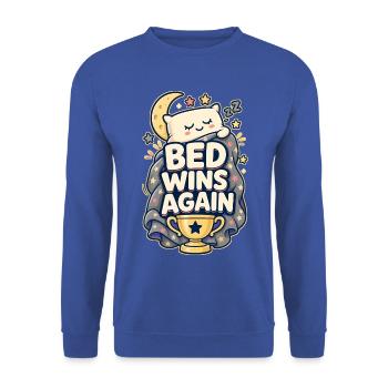 BED WINS AGAIN Nickerchen - Unisex Pullover - Royalblau - Vorne - Alina (178cm) & Michal (187cm)
