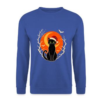 Weihnachtskatze Vintage Katze mit Weihnachtsmütze - Unisex Pullover - Royalblau - Vorne - Alina (178cm) & Michal (187cm)