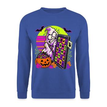 Halloween-ABA-Geist duckt sich vor Katzenkarte - Unisex Pullover - Royalblau - Vorne - Alina (178cm) & Michal (187cm)
