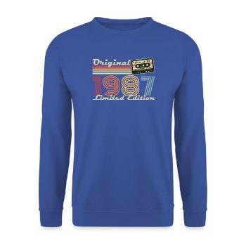 Original 1987 Jahrgang Vintage Geburtstag Retro - Unisex Pullover - Royalblau - Vorne - Alina (178cm) & Michal (187cm)