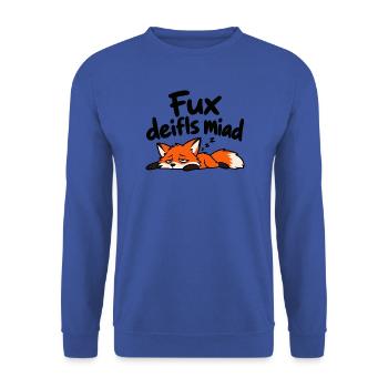 Fux deifls miad – Lustiger müder Fuchs - Unisex Pullover - Royalblau - Vorne - Alina (178cm) & Michal (187cm)