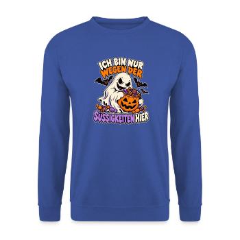 Gespenst mit Süßigkeiten - Unisex Pullover - Royalblau - Vorne - Alina (178cm) & Michal (187cm)