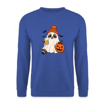 Geist Waschbär Holding Beer Pumpkin Spooky Fall - Unisex Pullover - Royalblau - Vorne - Alina (178cm) & Michal (187cm)