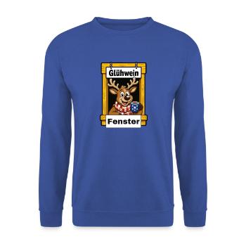 EG Glühwein Fenster Elch Rentier Tier Weihnachten - Unisex Pullover - Royalblau - Vorne - Alina (178cm) & Michal (187cm)