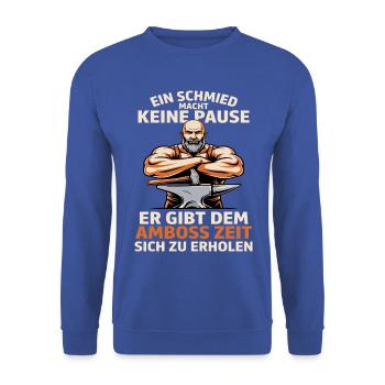 Schmiedekraft am Amboss - Unisex Pullover - Royalblau - Vorne - Alina (178cm) & Michal (187cm)