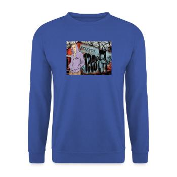 1200 Girl im Hoodie vor Straßengraffiti - Unisex Pullover - Royalblau - Vorne - Alina (178cm) & Michal (187cm)