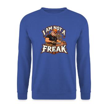 Ich bin kein Freak Bauarbeiter - Unisex Pullover - Royalblau - Vorne - Alina (178cm) & Michal (187cm)