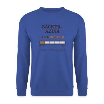 Bäcker Azubi Level Brötchen - Unisex Pullover - Royalblau - Vorne - Alina (178cm) & Michal (187cm)