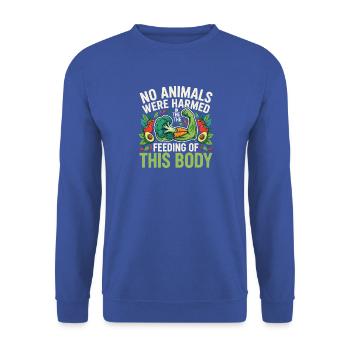 No Animals Were Harmed in the Feeding of This Body - Unisex Pullover - Royalblau - Vorne - Alina (178cm) & Michal (187cm)