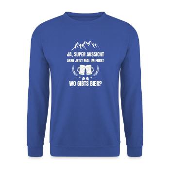Super Aussicht, wo gibts Bier? - Unisex Pullover - Royalblau - Vorne - Alina (178cm) & Michal (187cm)