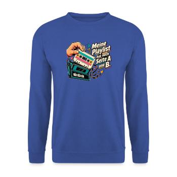 80er Musik Fan Mixtape Kassette Retro Nostalgie - Unisex Pullover - Royalblau - Vorne - Alina (178cm) & Michal (187cm)