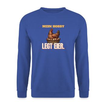 Hühnerhalter - Legt Eier - Unisex Pullover - Royalblau - Vorne - Alina (178cm) & Michal (187cm)