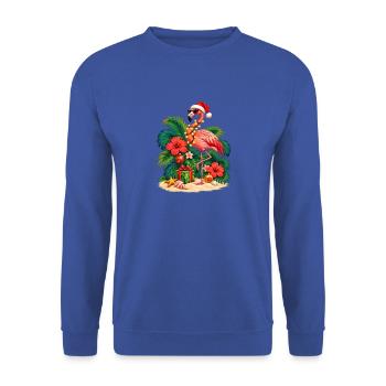 Santa Hat Flamingo – Rosa tropisches Weihnachten - Unisex Pullover - Royalblau - Vorne - Alina (178cm) & Michal (187cm)