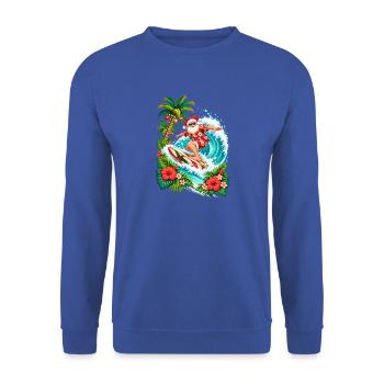 Santa reitet auf den Wellen – Tropisches Surf-Weihnachten - Unisex Pullover - Royalblau - Vorne - Alina (178cm) & Michal (187cm)