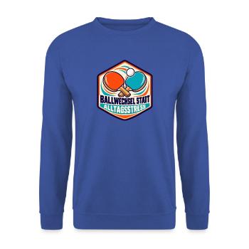 Tischtennis – Ballwechsel statt Alltagsstress - Unisex Pullover - Royalblau - Vorne - Alina (178cm) & Michal (187cm)