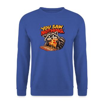 Pizza Thief Waschbär – Spaßiger Retro-Stil - Unisex Pullover - Royalblau - Vorne - Alina (178cm) & Michal (187cm)