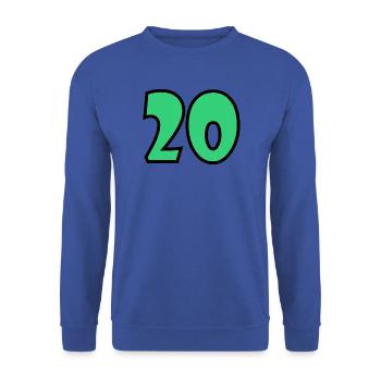 20. 20. JAHRESTAG. 20-JÄHRIGES JUBILÄUM. 20 JAHRE. - Unisex Pullover - Royalblau - Vorne - Alina (178cm) & Michal (187cm)