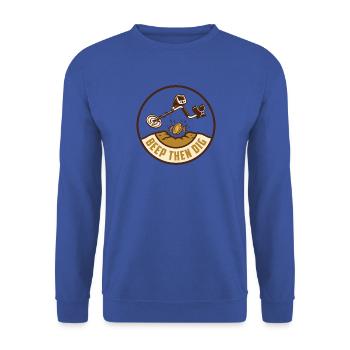 Piep und grabe – Metallerkennungsabzeichen - Unisex Pullover - Royalblau - Vorne - Alina (178cm) & Michal (187cm)