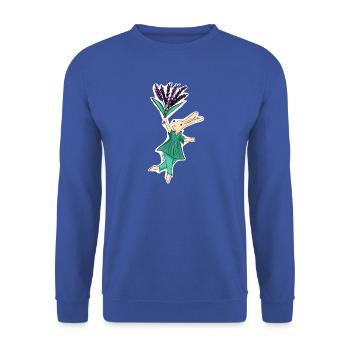 Tanzende Hase mit grünem Lavendel - Unisex Pullover - Royalblau - Vorne - Alina (178cm) & Michal (187cm)
